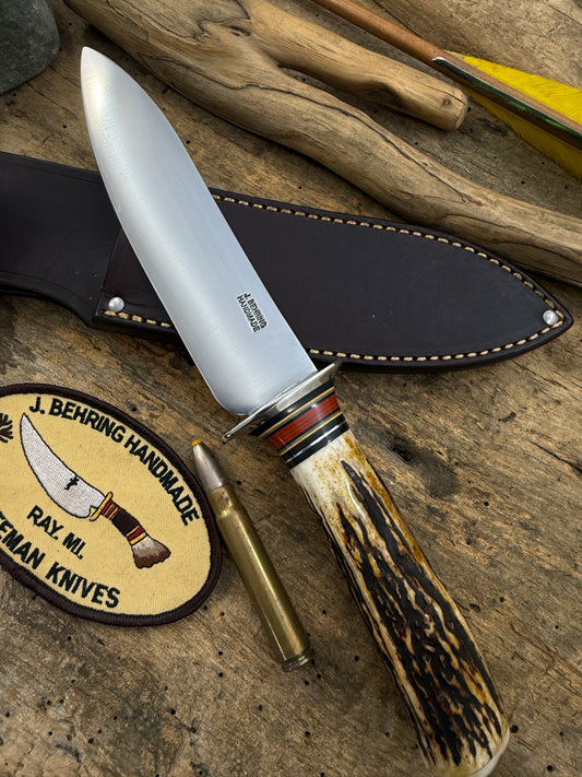 Treeman 6" Drop Point Hunter AEB-L stainless . NS Stag Mammoth