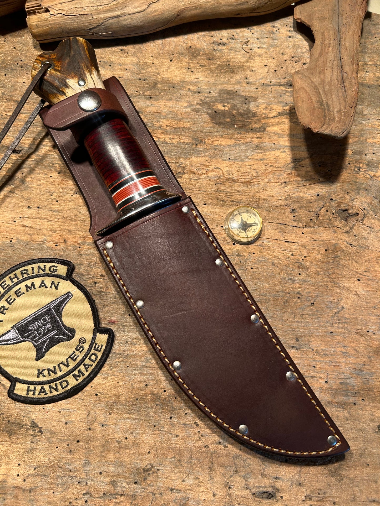 J. Behring Handmade Vintage Treeman Camp Knife Old Stamp 7" Blade
