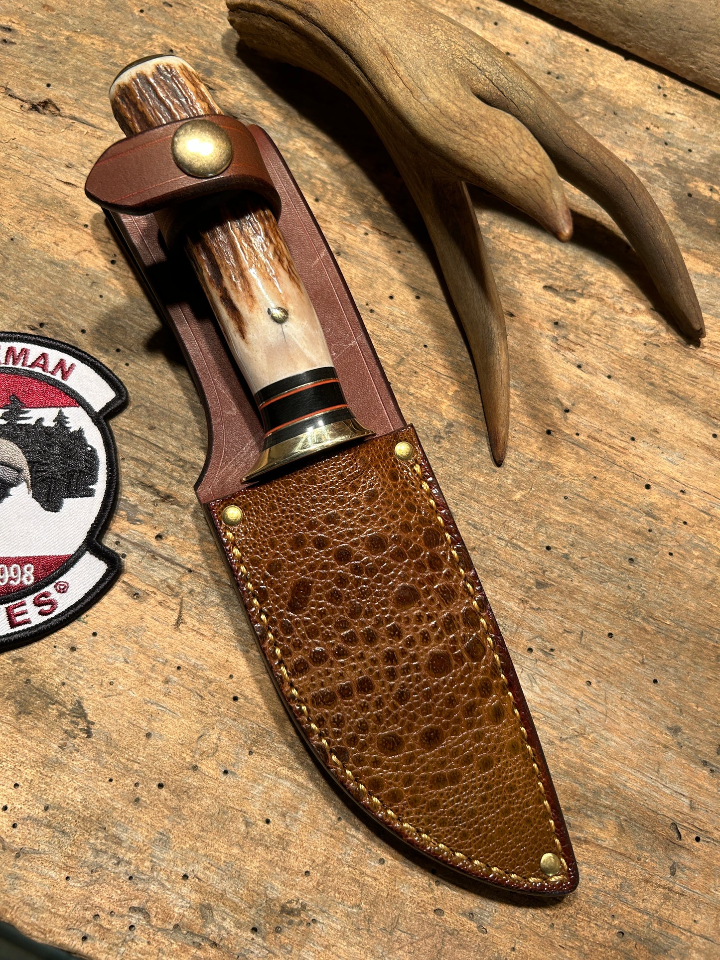 Treeman Alaskan Drop Point AEB-L Stainless Stag Bullfrog Sheath