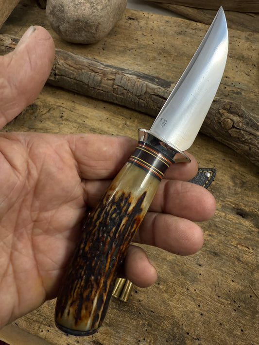 Treeman  Small Hunter with old Stag Nickel Guard pinned butt Cap Exotic sheath