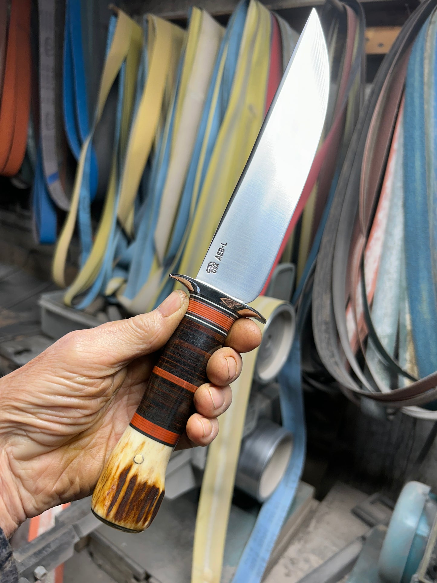 Treeman 8" Double Skull Fighter AEB-L Stainless HH Red Stag crows beak