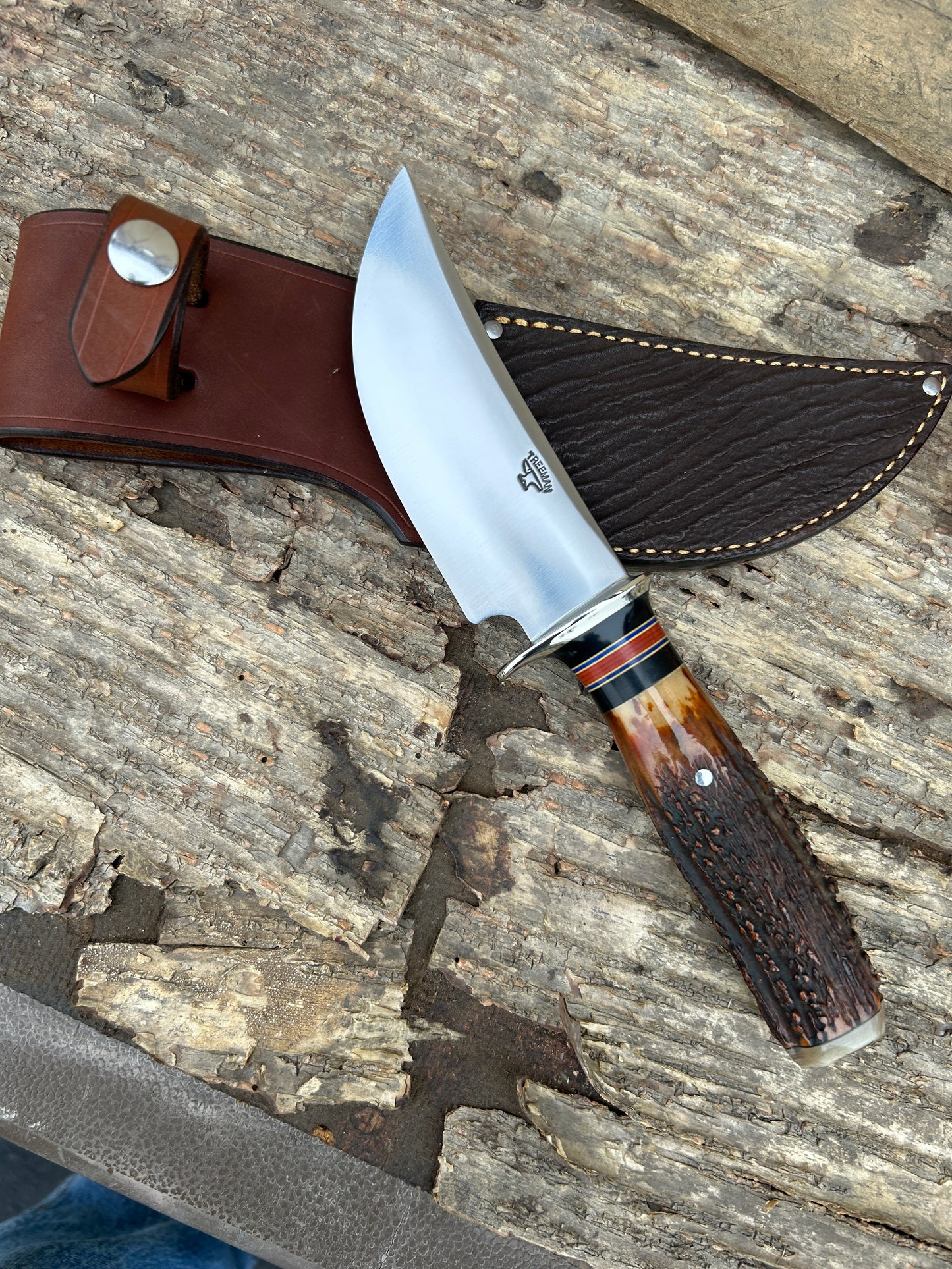 Treeman Fox River  Nickel Guard AAAA Stag Ox Butt Cap Shark Sheath