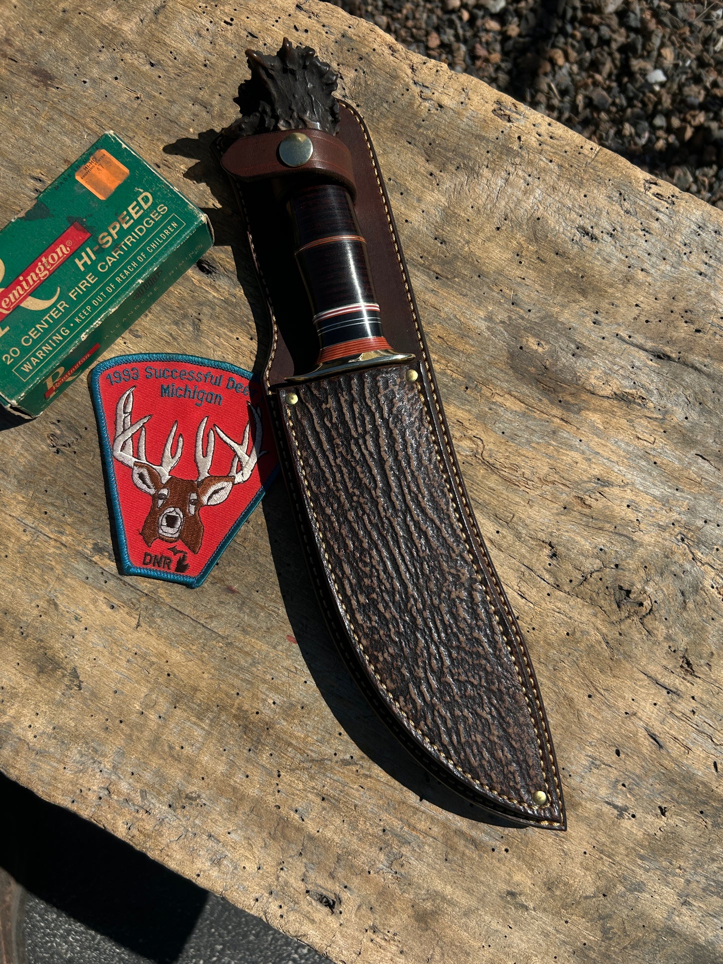 Treeman Hammer Mark Camp Knife Horse Hide Crown Stag  Shark Sheath