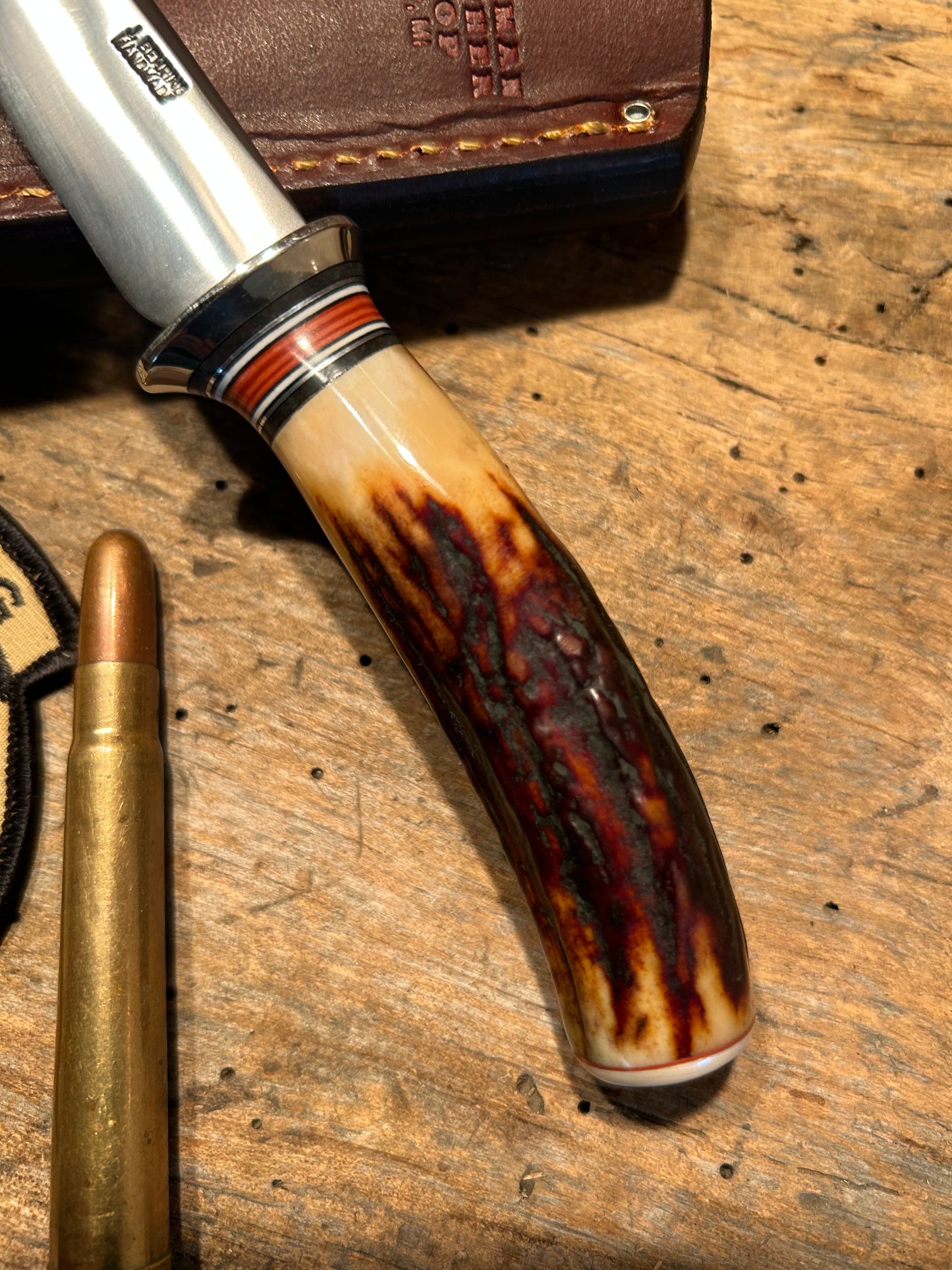 Treeman Pocket caper AEB-L Stainless 120 Year old red stag Ivory butt Cap