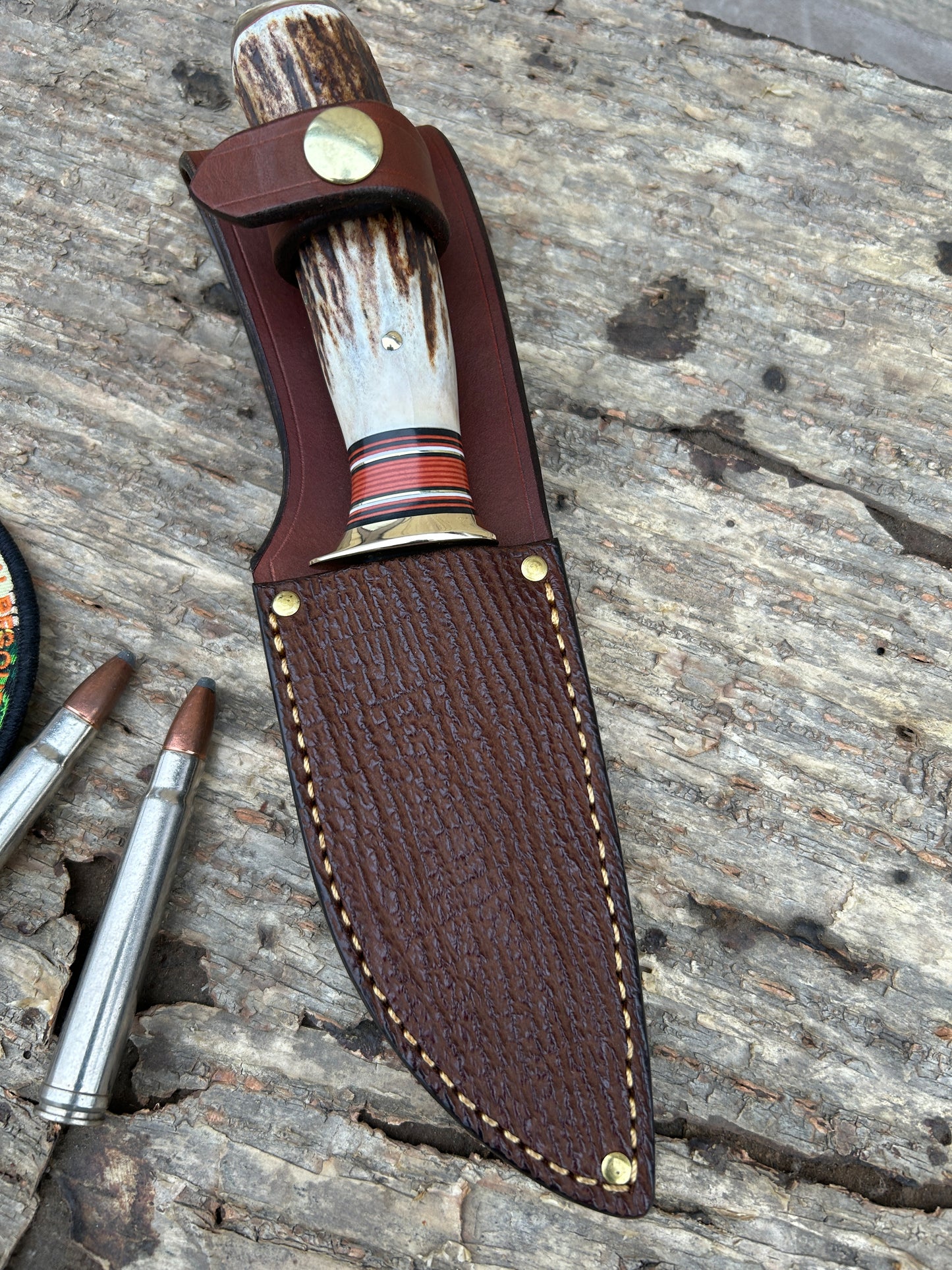 Treeman Alaskan AEB-L stainless  finger grip sambar stag ox butt  shark sheath