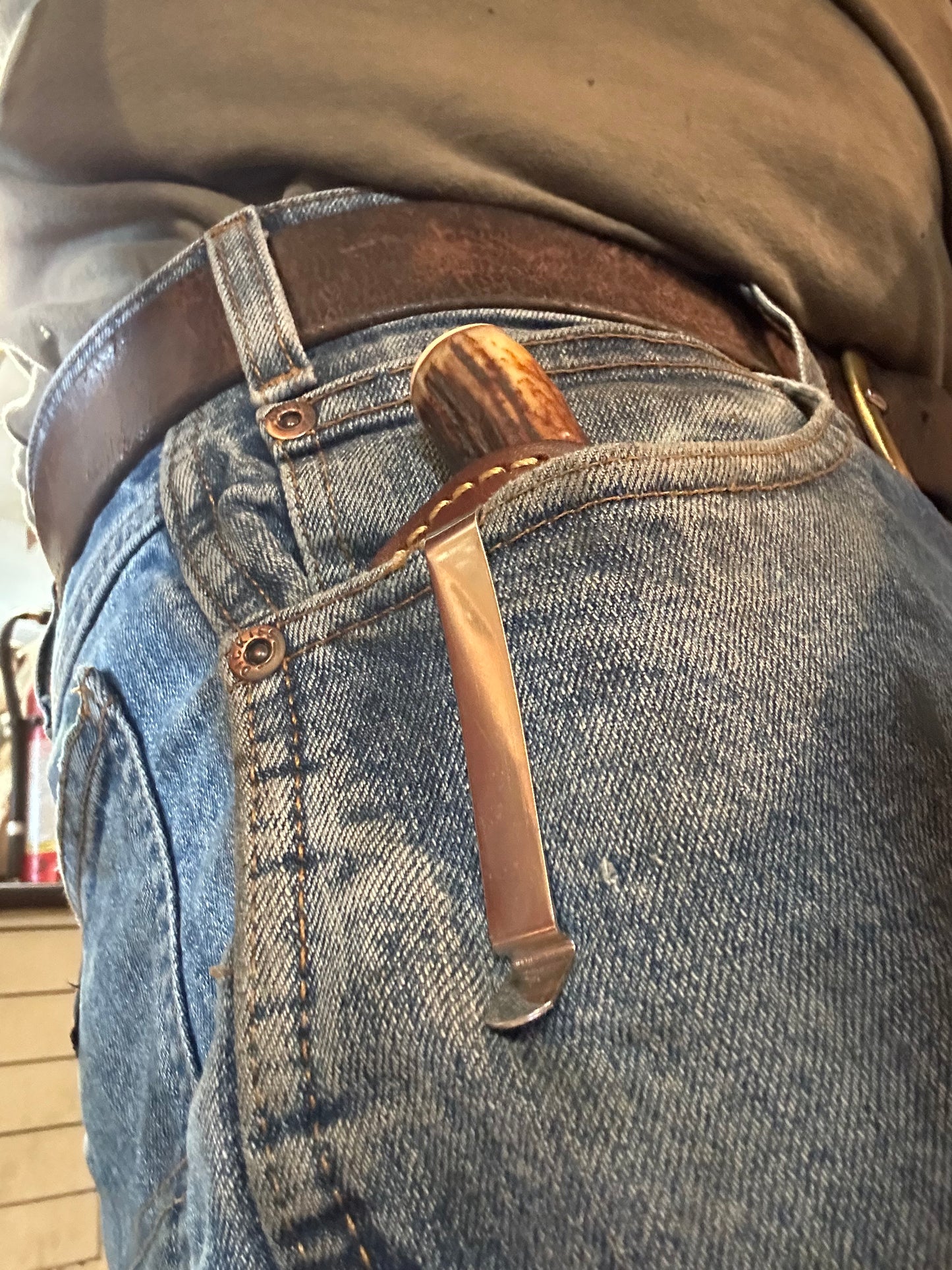 Treeman Pocket caper AEB-L Stainless 120 Year old red stag Ivory butt Cap