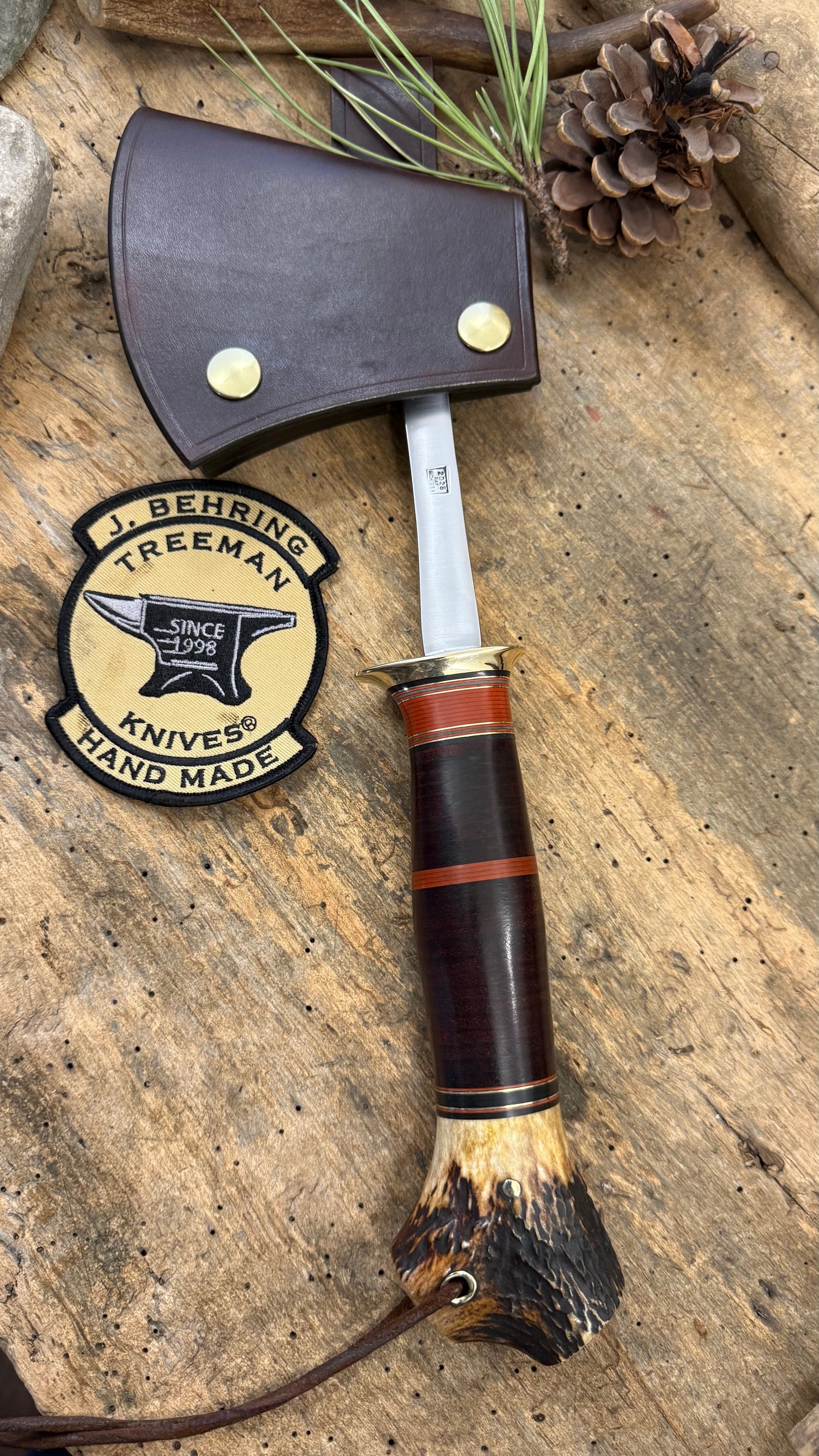 Treeman Camp Axe 14" OAL Horse hide Crotch Stag