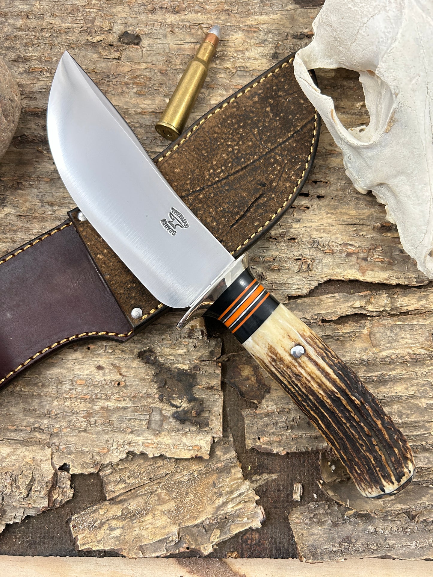 Treeman Woodcraft 5 1/2" Nickel Sambar Stag Giraffe sheath