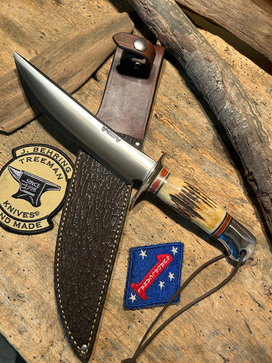J. Behring 7 1/2" Skull Fighter Sambar Stag AEB-L stainless Blade Old School Aluminum Butt
