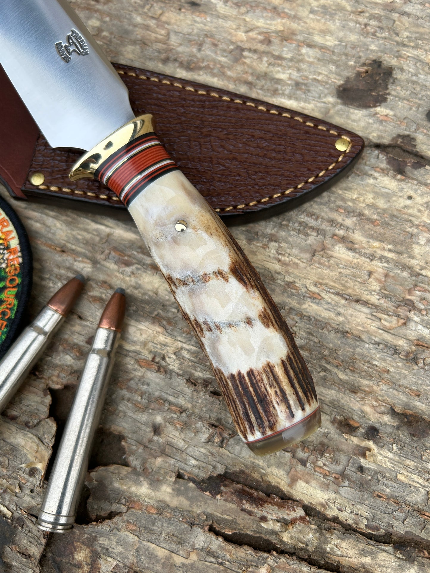 Treeman Alaskan AEB-L stainless  finger grip sambar stag ox butt  shark sheath