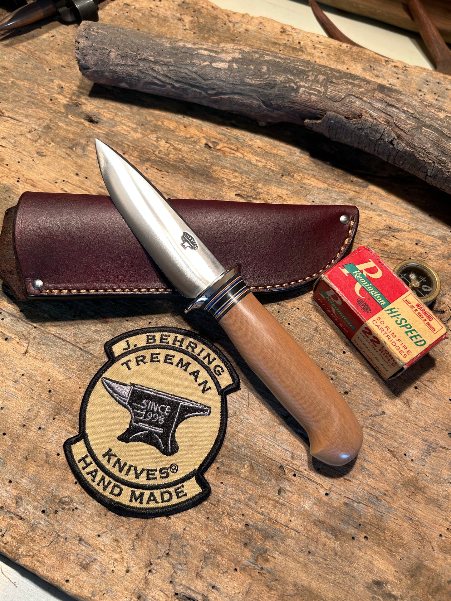 Treeman Drop Point Hunter Stainless AEB-L NS guard Linen Micarta Handle