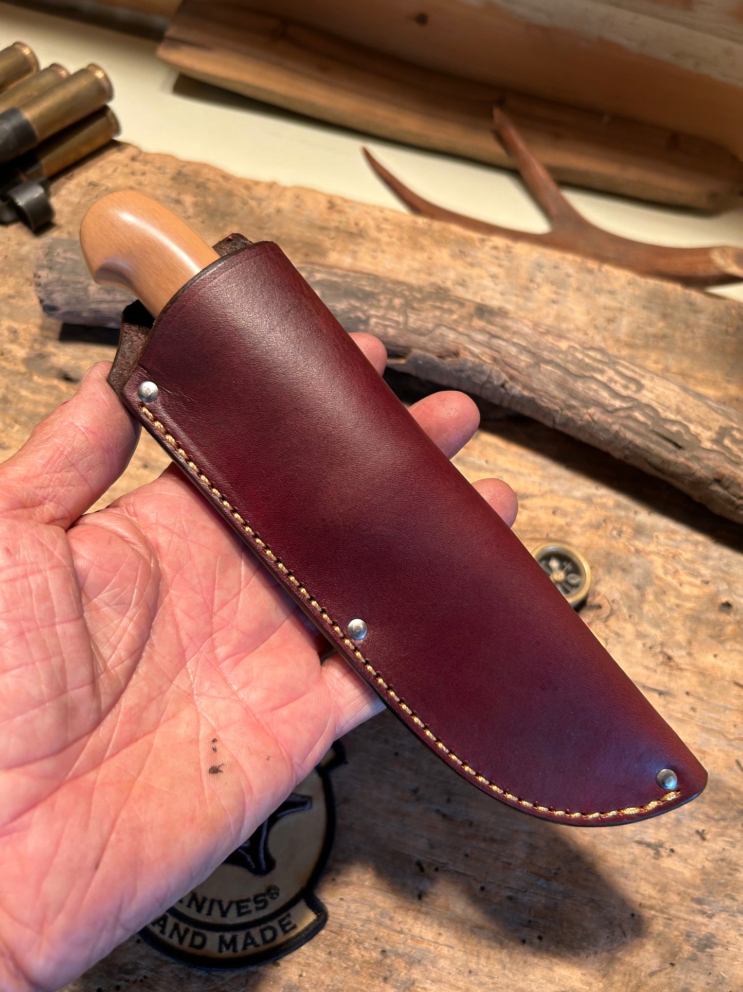 Treeman Drop Point Hunter Stainless AEB-L NS guard Linen Micarta Handle