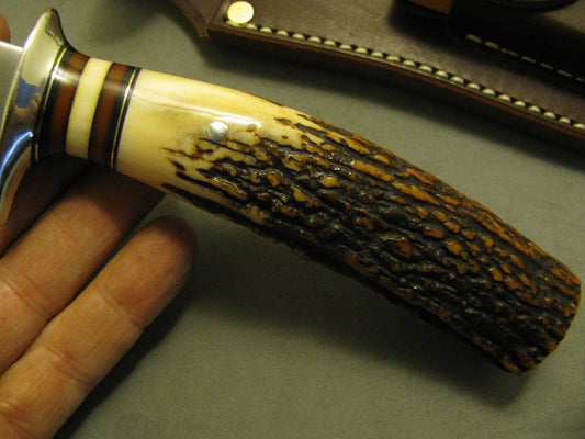 J. Behring Made Double Skull Stag Fighter 6 1/2" Blade