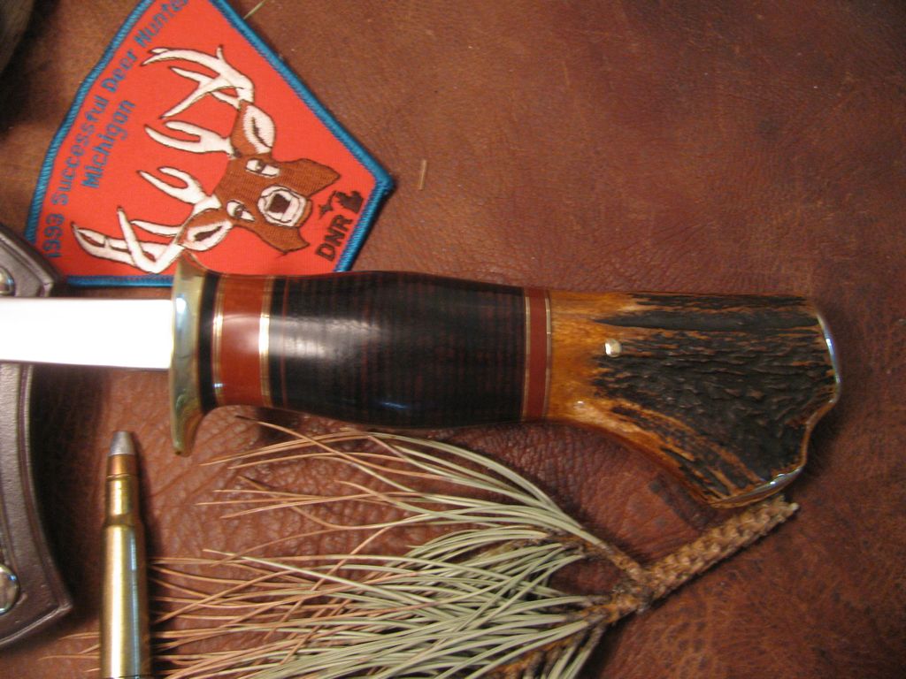 Large Camp Axe  Horse Hide Sambar Crotch Domed Brass Butt Caps