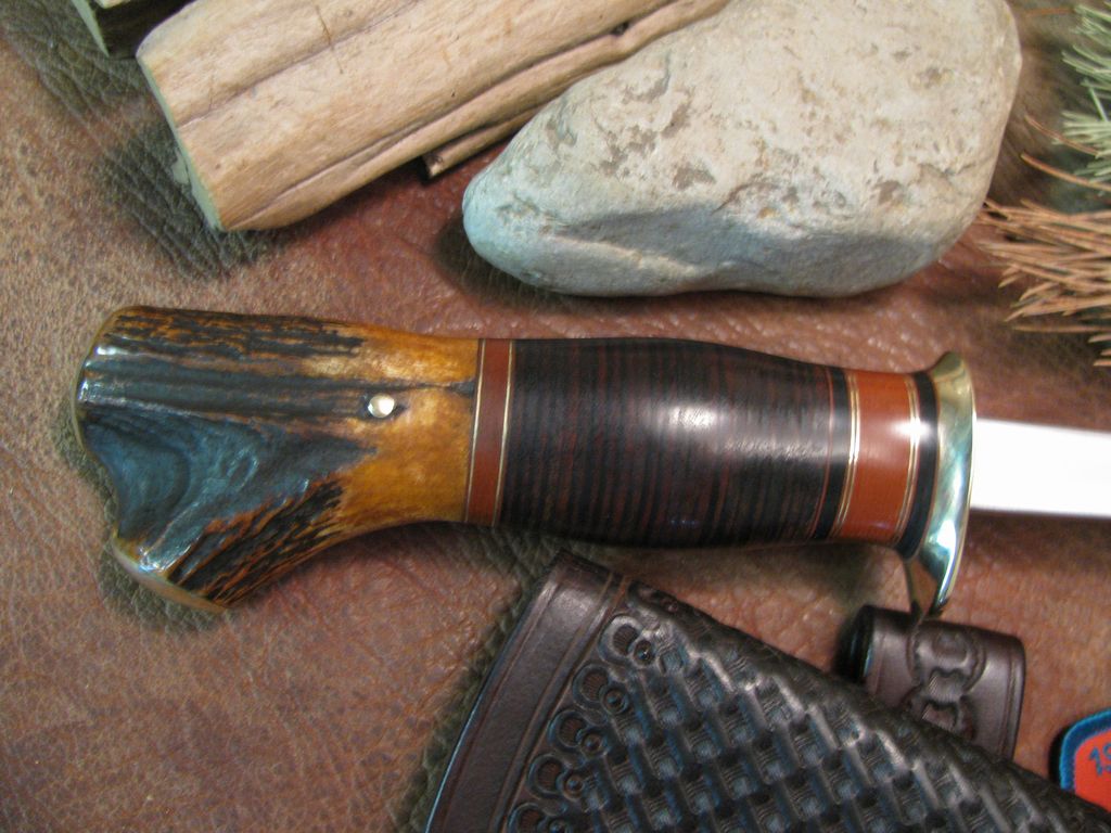 Large Camp Axe  Horse Hide Sambar Crotch Domed Brass Butt Caps