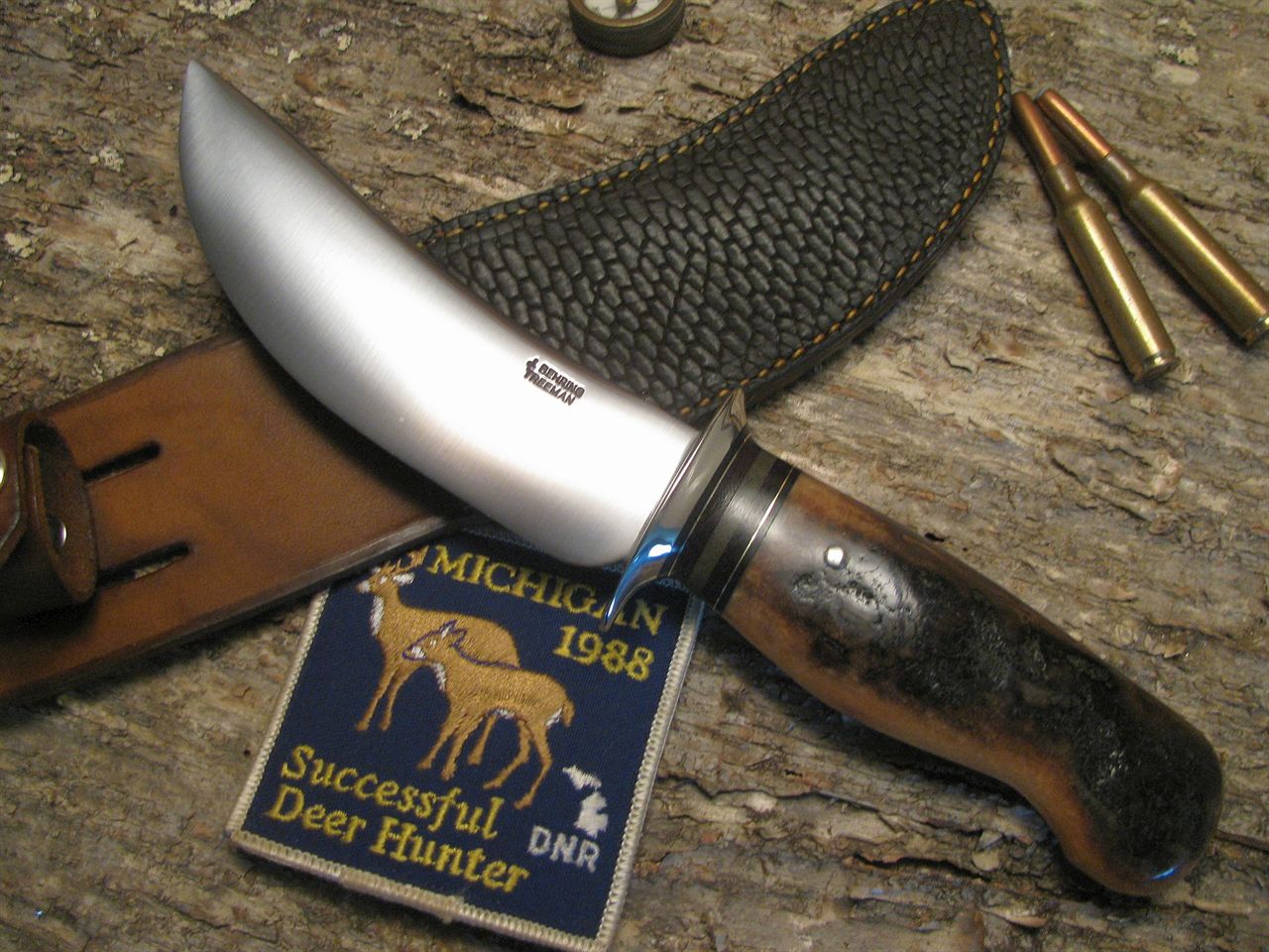 ***Treeman Woodmonk Ivory Sledrunner Handle ~ 1st  Beavertail Sheath out of our leather shop !!