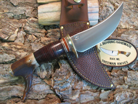 Scagel Drop Tine upswept Skinner Brass butt cap Beaver Tail Treeman Leather shop sheath
