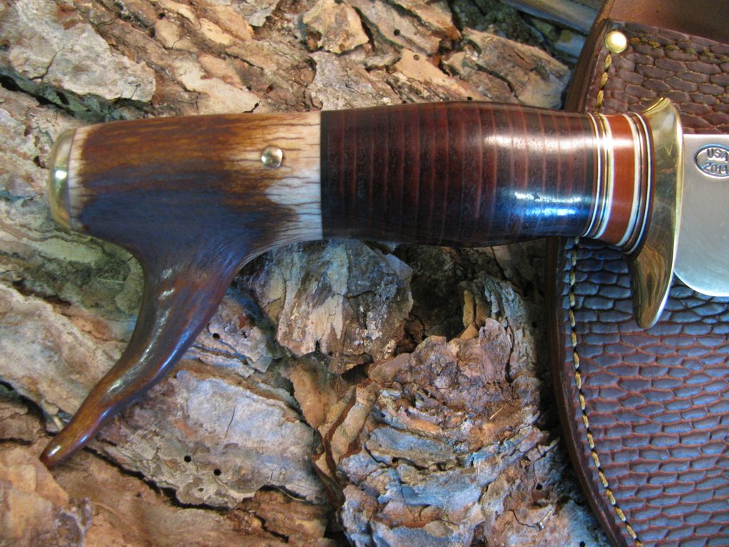 Scagel Drop Tine upswept Skinner Brass butt cap Beaver Tail Treeman Leather shop sheath