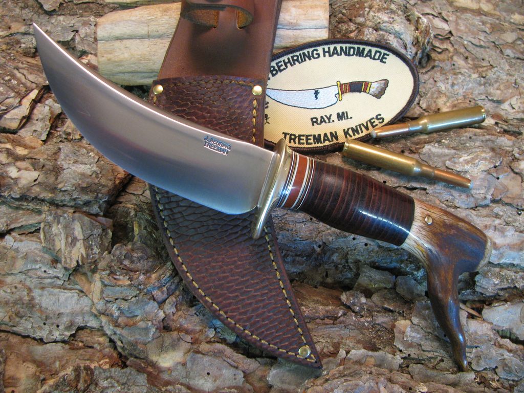 Scagel Drop Tine upswept Skinner Brass butt cap Beaver Tail Treeman Leather shop sheath