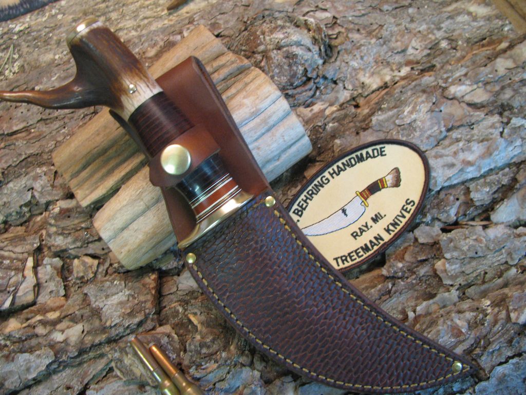 Scagel Drop Tine upswept Skinner Brass butt cap Beaver Tail Treeman Leather shop sheath