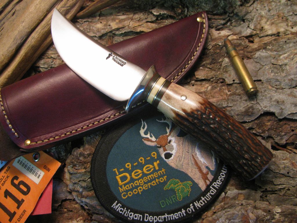 Michigan Skinner Heavy Duty  AAA Sambar Stag  Green Spacers Big compass