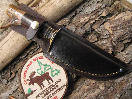 Treeman Handmade Drop Tine Hunter Brass Butt Old School Scagel Style Pancake Sheath.