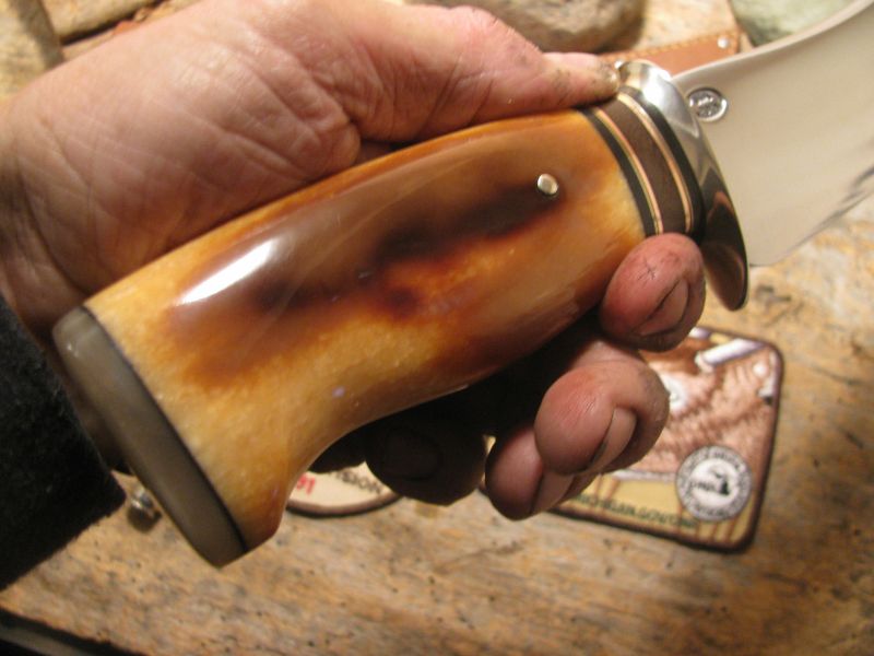 * J. Behring BIG SKINNER Artifact Walrus Ivory Musk Ox Butt Cap