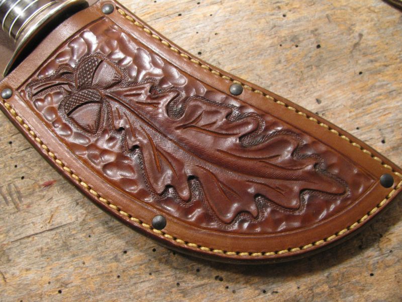 J. Behring Handmade Woodcraft Crown Stag Horsehide Studebaker spring hammermark 5 1/2" Blade