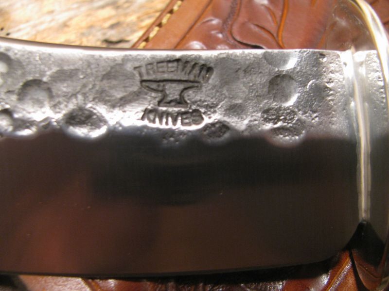 J. Behring Handmade Woodcraft Crown Stag Horsehide Studebaker spring hammermark 5 1/2" Blade