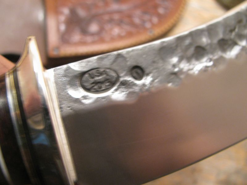 J. Behring Handmade Woodcraft Crown Stag Horsehide Studebaker spring hammermark 5 1/2" Blade