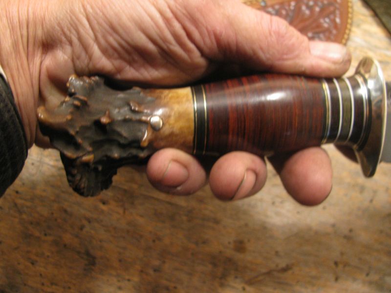 J. Behring Handmade Woodcraft Crown Stag Horsehide Studebaker spring hammermark 5 1/2" Blade