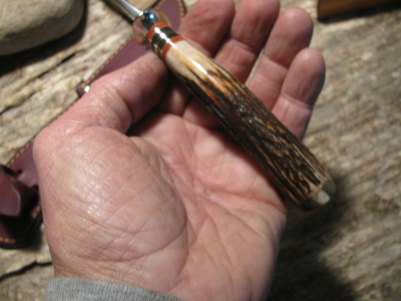 J.Behring handmade Trout & Deer Stag Ivory Butt cap