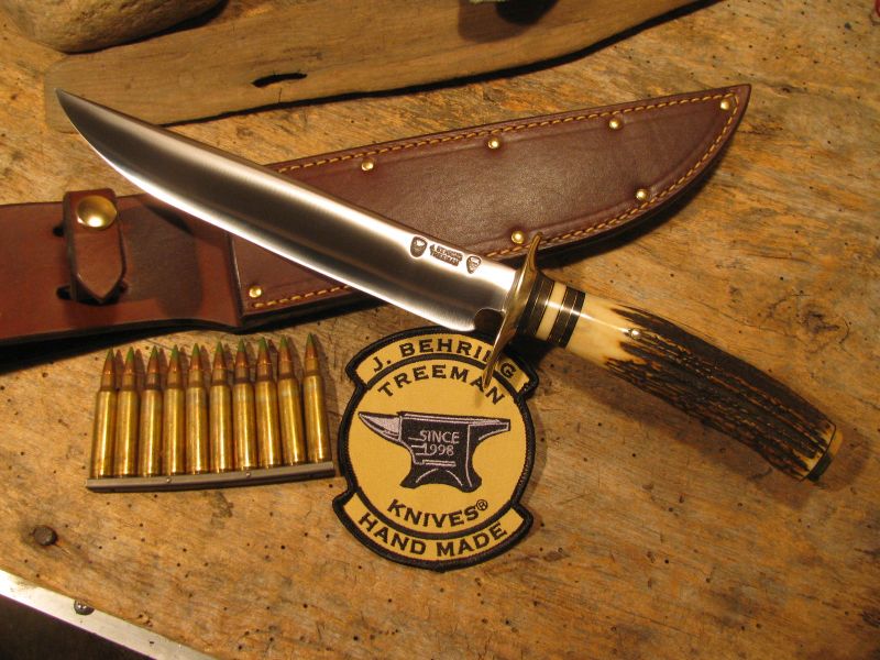 Treeman Double Skull Stag Fighter 8 1/2" Hand Forged Blade