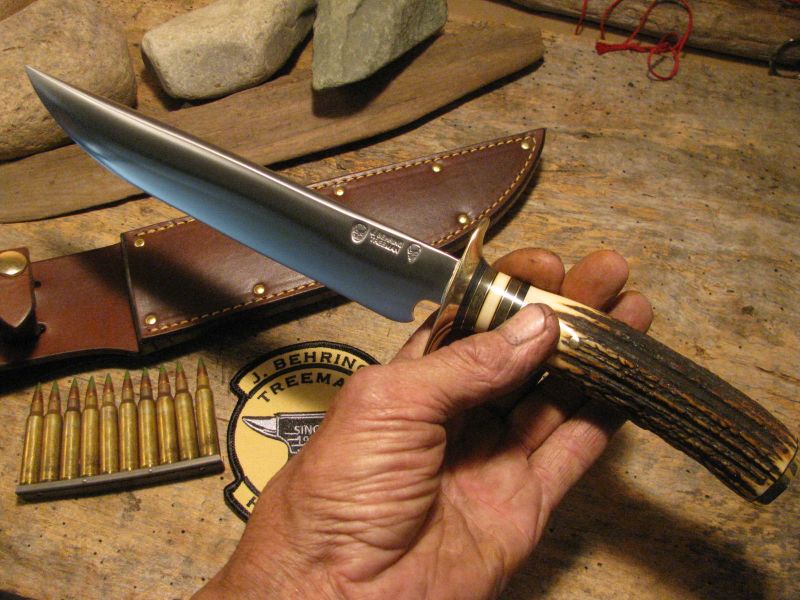 Treeman Double Skull Stag Fighter 8 1/2" Hand Forged Blade