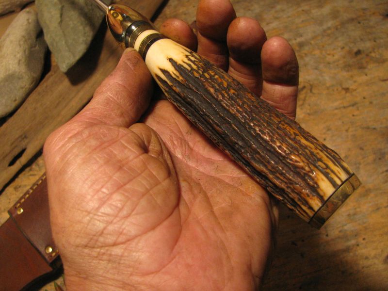 Treeman Double Skull Stag Fighter 8 1/2" Hand Forged Blade