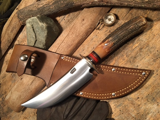 J. Behring Handmade Big 6" Hunter Nickel Stabilized Sanbar Stag Musk Ox Butt cap