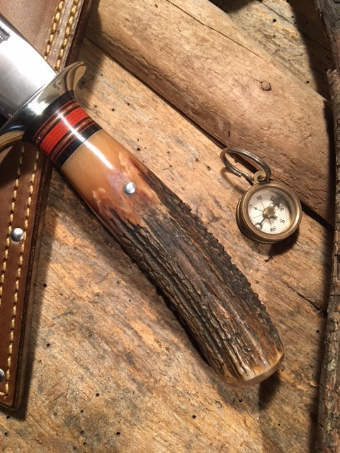 J. Behring Handmade Big 6" Hunter Nickel Stabilized Sanbar Stag Musk Ox Butt cap