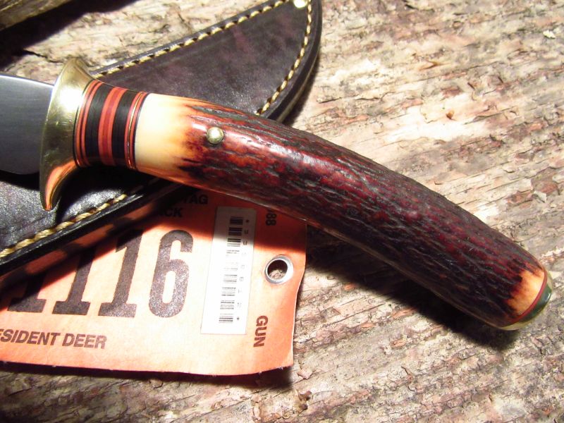 J. Behring Handmade Trout & Deer Knife Red Stag