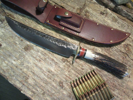 J. Behring Handmade Big Ass Dbl Skull Fighter 10" Blade Stag Signed Guard