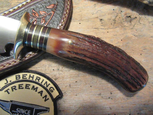 J.Behring Handmade Woodcraft Hunter Blood Stag Western Floral Sheath