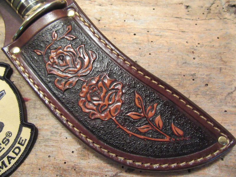 J.Behring Handmade Woodcraft Hunter Blood Stag Western Floral Sheath