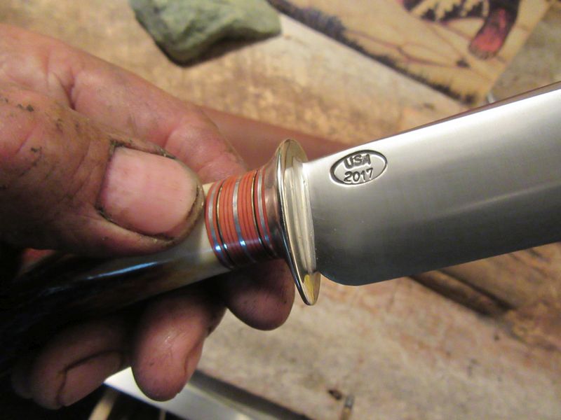 Treeman Trout & Deer Knife Red Stag Musk Ox Butt cap