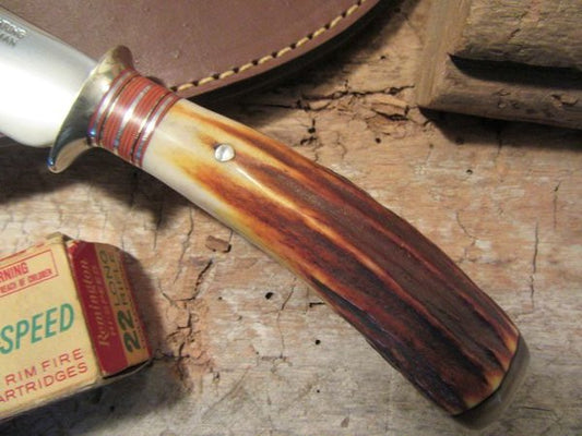 Treeman Trout & Deer Knife Red Stag Musk Ox Butt cap