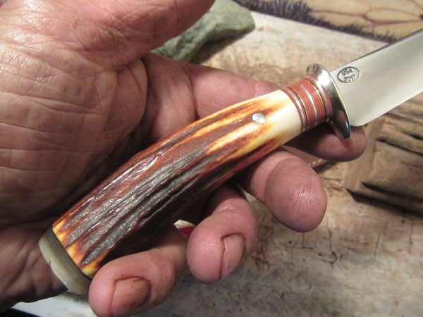 Treeman Trout & Deer Knife Red Stag Musk Ox Butt cap