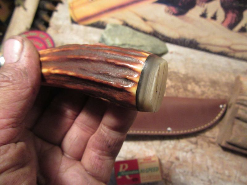 Treeman Trout & Deer Knife Red Stag Musk Ox Butt cap