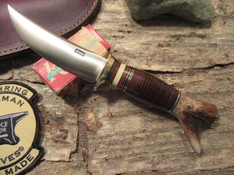 J. Behring Handmade Trout & Deer Drop Tine Horsehide Brass guard