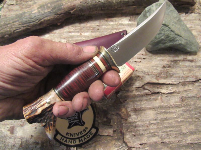 J. Behring Handmade Trout & Deer Drop Tine Horsehide Brass guard