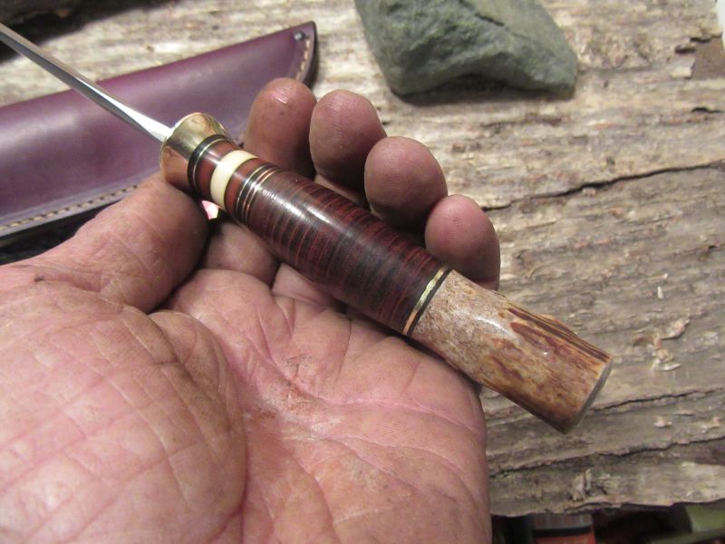 J. Behring Handmade Trout & Deer Drop Tine Horsehide Brass guard