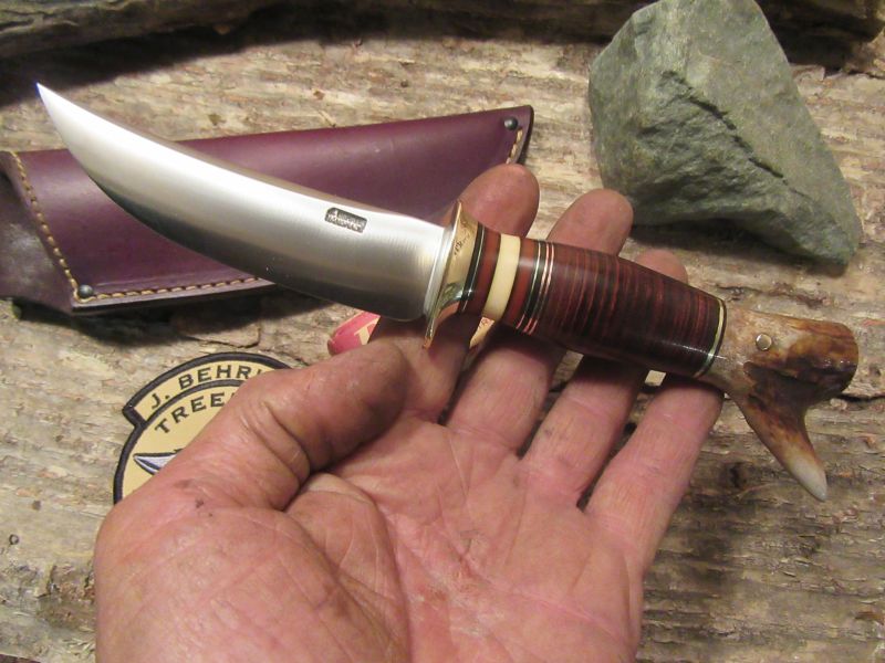 J. Behring Handmade Trout & Deer Drop Tine Horsehide Brass guard