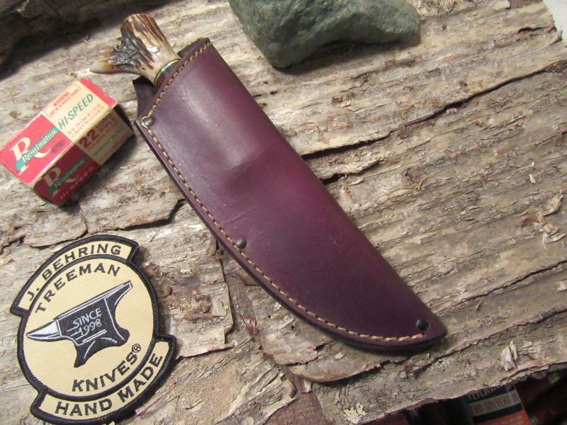J. Behring Handmade Trout & Deer Drop Tine Horsehide Brass guard